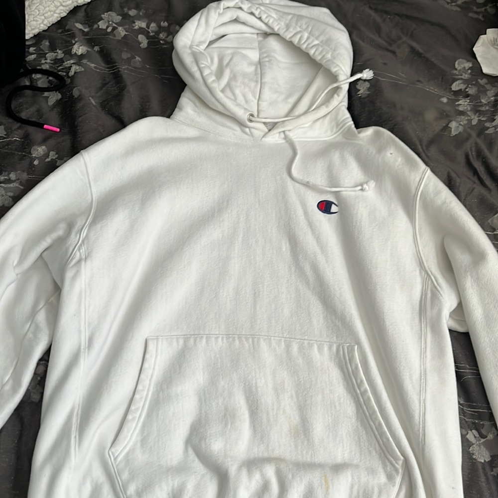 White Champion hoodie. Size women’s large